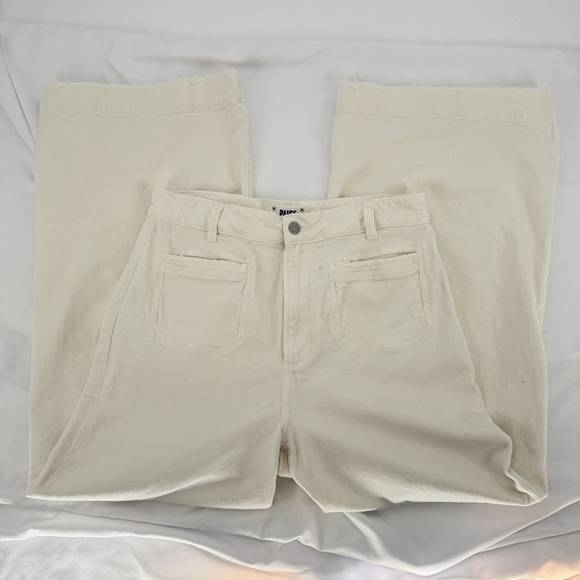 PAIGE Sz 30 Harper High Waisted Wide Leg Ankle Jeans Tonal Ecru Distressed‎ - Picture 2 of 11